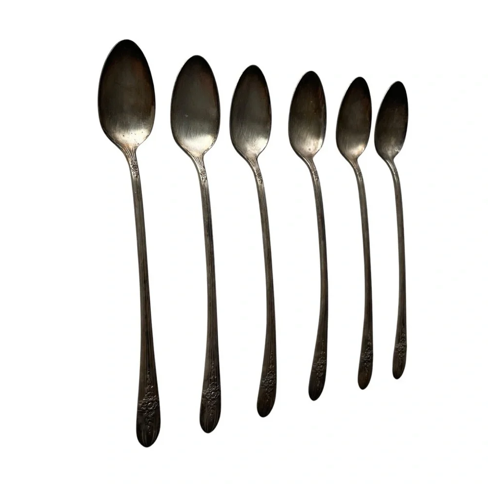 Wm Rogers Mfg Co AA IS Long Handle Spoons Antique Set Of 6 Mixing Stir Floral